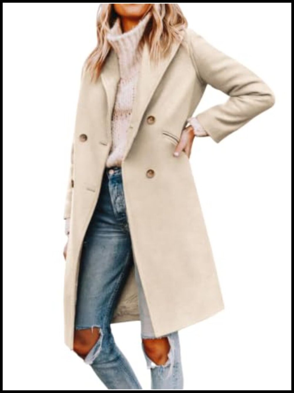 Notched Lapel Double Breasted Pea Coat Mid Long Overcoat